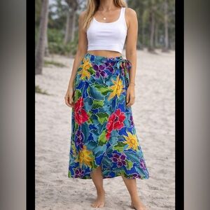 Zizi Batik Floral Wrap Skirt – 100% Rayon – Size L – Made in Indonesia